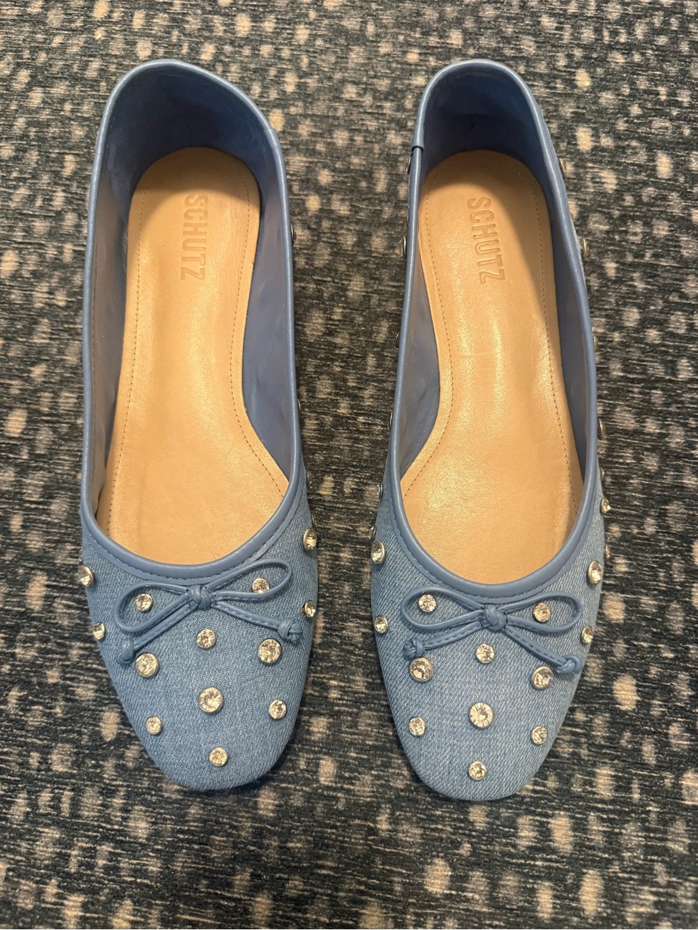 Schutz Arissa Denim Embellished Flats Size 8.5 Worn Once